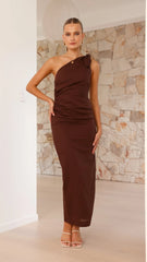 Nahilla One Shoulder Maxi Dress - Chocolate