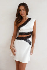 Frosted Castle Satin One Shoulder Mini Dress Off White