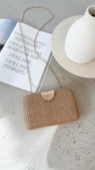 Livy Shell Clasp Woven Structured Clutch - Natural