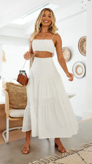 Saraya Top and Skirt Set - White