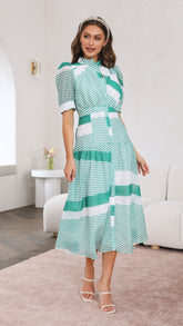 Eliza Midi Dress - Green Stripe