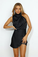 Easy Style Satin Mini Dress Black
