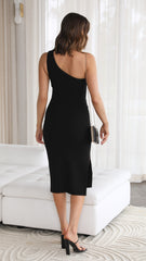 Alvara One Shoulder Midi Dress - Black
