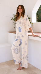 Bailie Shirt and Pants Set - Beige/Blue