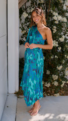 Brooklyn One Shoulder Midi Dress - Blue Floral