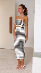 Marissa Midi Dress - Black/White Stripe