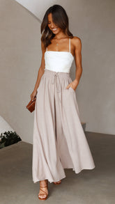 Avery Wide Leg Pants - Beige