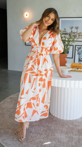 Venice Midi Dress - Beige/Orange