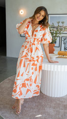 Venice Midi Dress - Beige/Orange