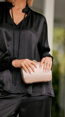 Alayna Satin Structured Clutch - Champagne