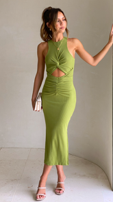 Mindy Midi Dress - Matcha