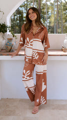 Bailie Shirt and Pants Set - Rust/White