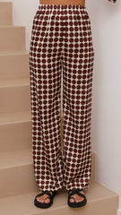 Monique Button Up Shirt and Pants Set - Brown/Beige Spot