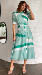 Eliza Midi Dress - Green Stripe