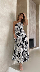 Elissa Midi Dress - Black Floral