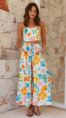 Belinda Pants - Yellow / Blue Print