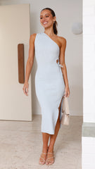 Lila One Shoulder Midi Dress - Blue