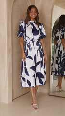 Elizabeth Midi Dress - Navy/White