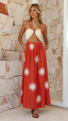 Zardia Maxi Dress - Rust/Cream Sun Print