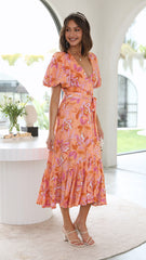 Carmen Midi Dress - Pink Floral
