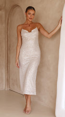 Cher Maxi Dress - Silver/Nude Sequins