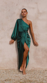 Heidi One Shoulder Maxi Dress - Emerald