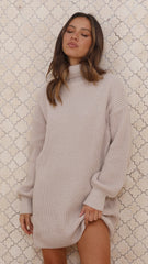 Mabli Mini Knit Dress - Beige