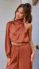 Esther One Shoulder Long Sleeve Top - Copper