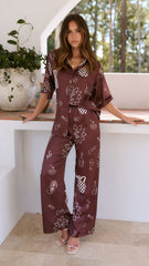 Bailie Shirt and Pants Set - Brown/White