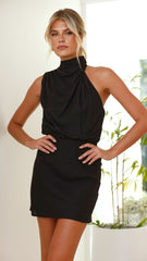 Esther Mini Dress - Black Cotton/Linen