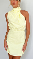 Esther Mini Dress - Yellow Cotton/Linen