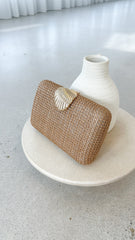Livy Shell Clasp Woven Structured Clutch - Natural