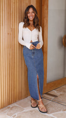 Reno Denim Midi Skirt - Dark Blue