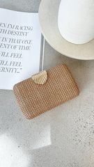 Livy Shell Clasp Woven Structured Clutch - Natural
