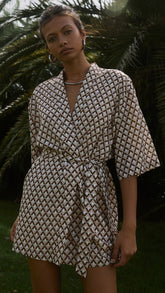 Milani Kimono Dress - Chocolate Geo