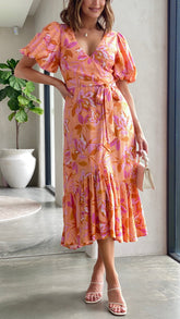 Carmen Midi Dress - Pink Floral