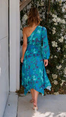 Brooklyn One Shoulder Midi Dress - Blue Floral