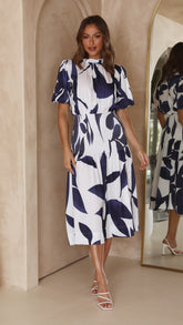 Elizabeth Midi Dress - Navy/White