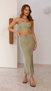 Whitney Maxi Skirt - Sage Cupro