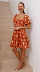 Luna Mini Dress - Brown Sun Print