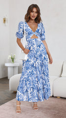 Kiah Tiered Dress - Blue Floral