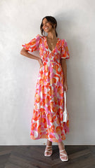 Abbie Maxi Dress - Orange Floral