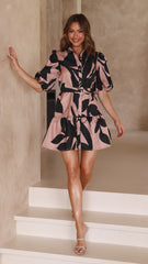 Michelle Mini Dress - Mocha Print