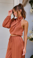 Esther One Shoulder Long Sleeve Top - Copper