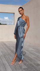 Heidi One Shoulder Maxi Dress - Slate Blue