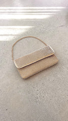 Malia Foldover Diamante Clutch - Gold