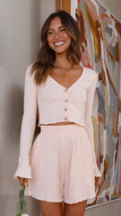 Beverly Button Up Top - Pink Ribbed