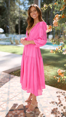 Erin Long Sleeve Midi Dress - Pink
