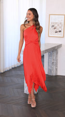 Cali One Shoulder Midi Dress - Red