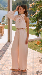 Esther One Shoulder Long Sleeve Top - Champagne